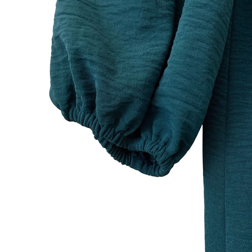 DKNY Puff Sleeve Tiered Midi Dress Dark Green Textured Loose Fit Size 4 - Picture 4 of 14
